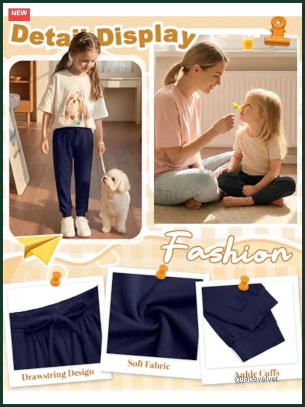 3-Pack Girls Lightweight Joggers Lounge Pants with Pockets Drawstring School